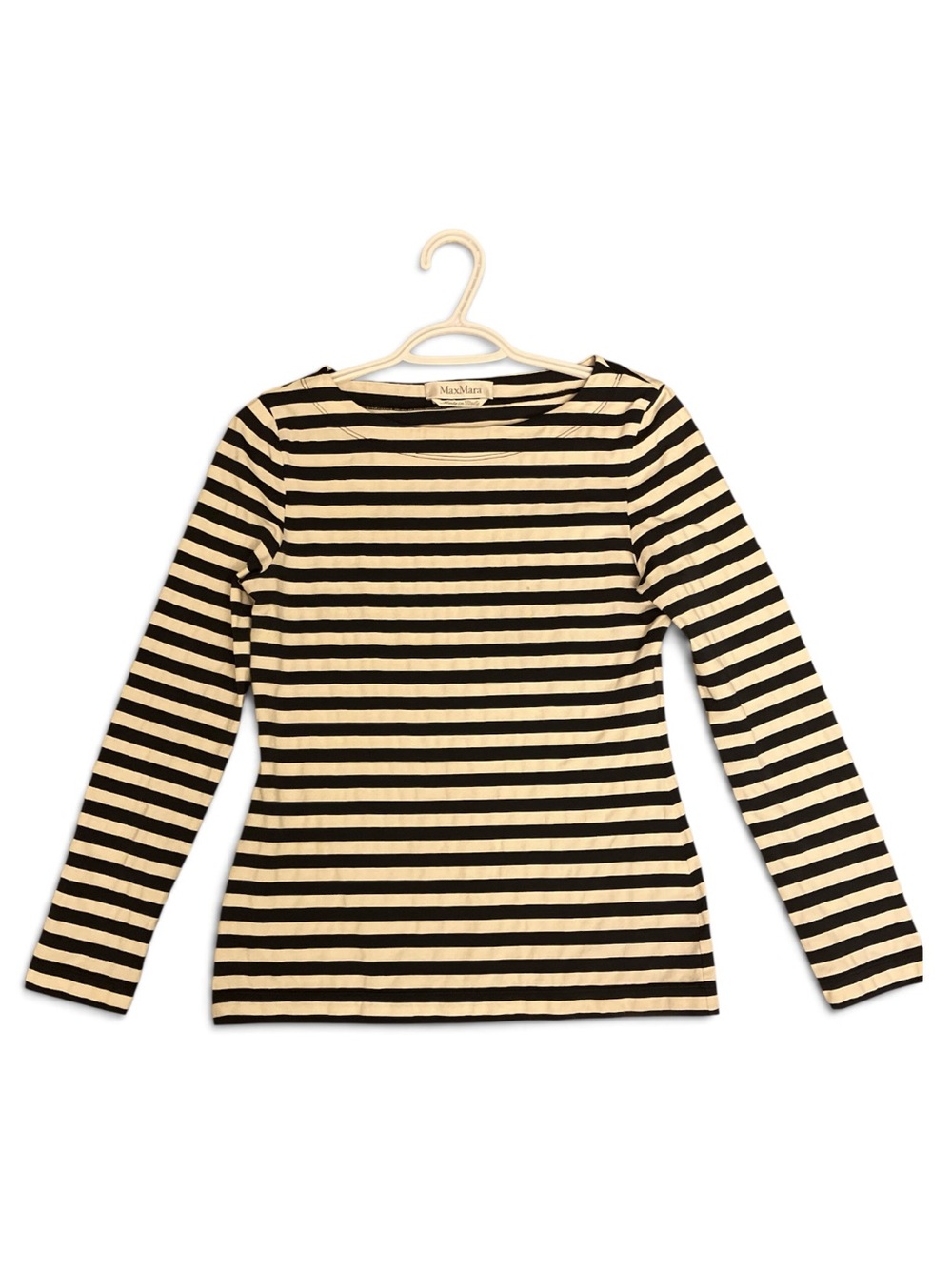 MaxMara Black and Cream Striped Long Sleeve Tee